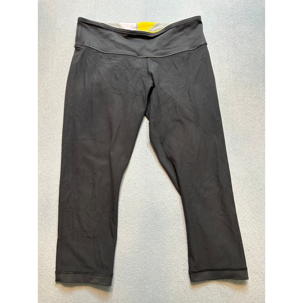 Lululemon Black Crop Legging Yellow Grey Geometric Waist Yoga Pant Size 8-100